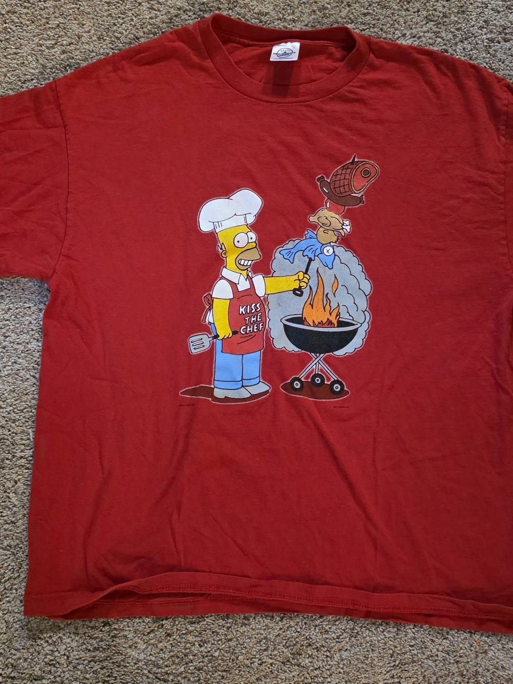 The Simpsons 'Kiss The Chef' Homer BBQ T‑Shirt - Red Size Xl